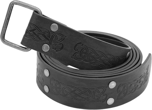 Vista 3 de GelConnie Cinturón de cuero vikingo Ren Faire, cinturón medieval para hombre, cinturón ancho de piel sintética, cinturón de cuero renacentista