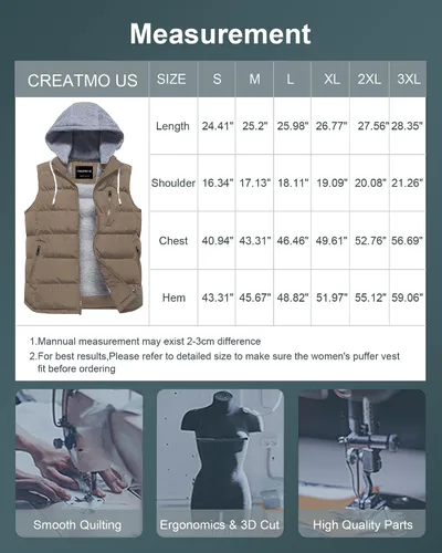 Vista 112 de CREATMO US Chaleco cálido para mujer, chaleco grueso acolchado sin mangas con capucha desmontable