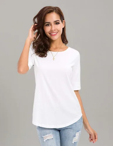 Vista 6 de LUSMAY Camisas tipo túnica de algodón con cuello redondo y ajuste holgado para mujer