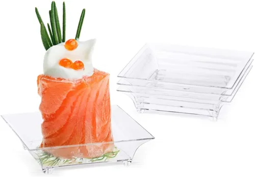 Vista 3 de Kingrol 150 platos de postre de plástico, mini mini platos cuadrados desechables para postres, aperitivos, salsas, degustaciones
