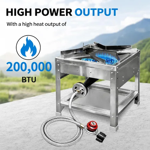 Vista 3 de Quemador de propano único de acero inoxidable - Cocina de gas para exteriores con regulador de 20 PSI, estufa de propano portátil de alta potencia