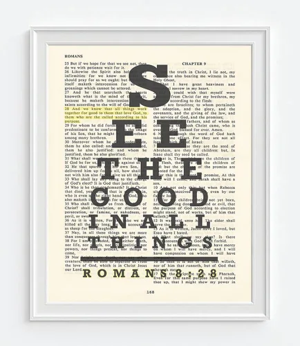Vista 6 de See the Good in All Things, All Things Work for Good, carta de ojos de Romanos 8:28, impresión artística cristiana sin marco, versículo bíblico