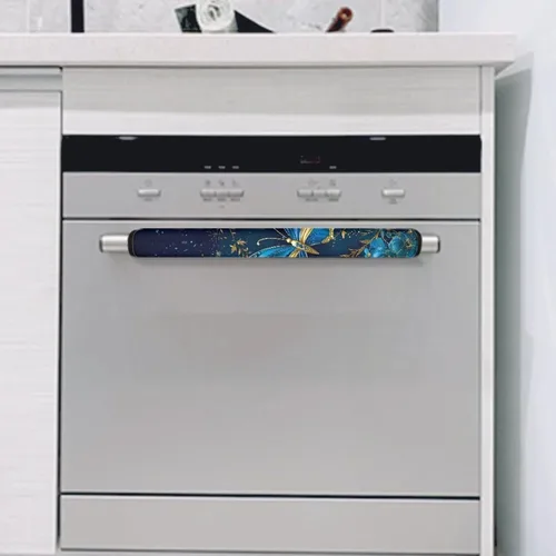 Vista 4 de DISNIMO Juego de 2 fundas para manijas de puerta de refrigerador con diseño floral de mariposa azul, protector de decoración de electrodomésticos