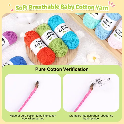 Vista 3 de Katech 20 Mini 1OO% Cotton Yarn for Crocheting, Twisted Sport Weight Yarn 20*25g(B)