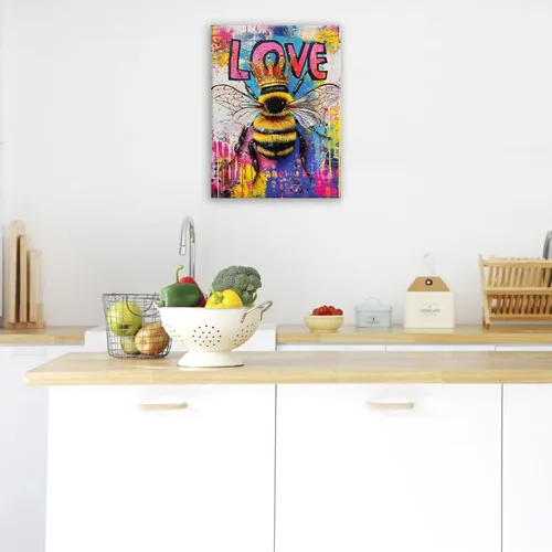 Vista 5 de Kylora Banksy - Arte de pared, imágenes de abeja, pintura de graffiti, impresiones en lienzo de amor, obras de arte enmarcadas para baño