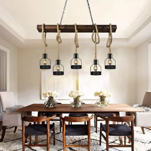 Vista 5 de Luces colgantes de granja para isla de cocina, accesorios de iluminación de cocina, lámpara rústica para comedor con 5 enchufes de bombilla E26