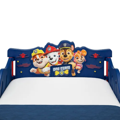 Vista 5 de Delta Children - Cama para niños pequeños PAW Patrol 3D, azul + Simmons Kids Silver Nights colchón de cuna de dos caras de 2 etapas (paquete)