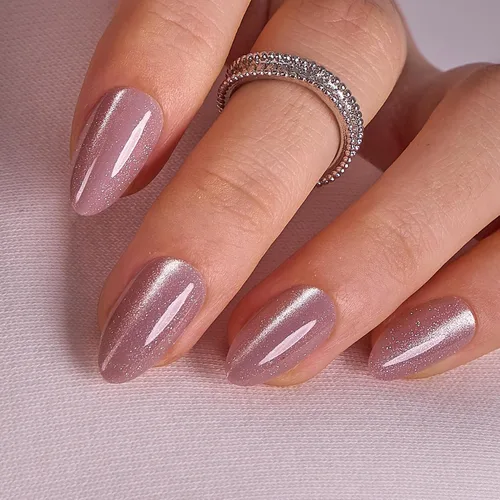 Vista 10 de CurvLife Uñas a presión con punta francesa de almendra media, color blanco Perfil luminoso