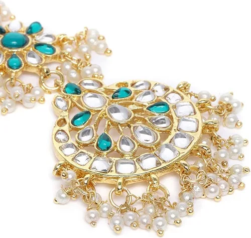Vista 3 de I Jewels 18K chapado en oro indio boda Bollywood perlas Kundan tachonado Maang Tikka para mujeresniñas (T2872)