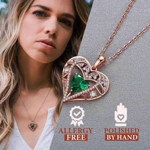 Vista 94 de Collar de cristal de 5 corazones, chapado en oro rosa de 18 quilates, colgante con cadena de plata de ley 925 de 18 + 2 pulgadas, joyería de piedra