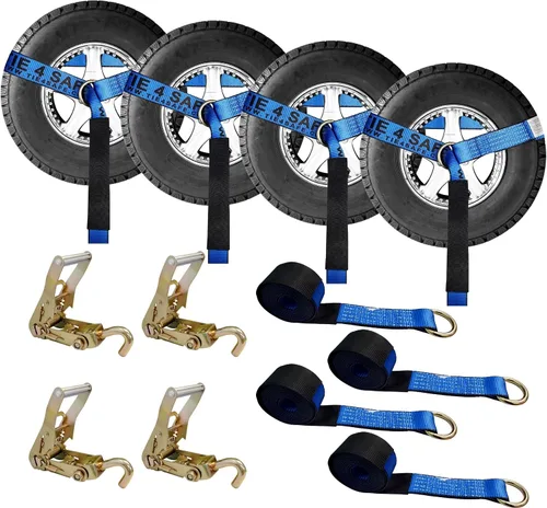Vista 41 de Mega Cargo Control Correas de Amarre para Automóvil, Paquete de 4 Hebillas de Cola de Cadena de Trinquete G70, Estilo Lazo para Remolques