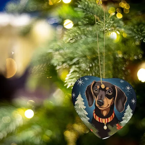 Vista 5 de Dachshund - Adorno de cerámica de Navidad para perro, diseño de animales lindos 2023, adorno de vacaciones para el hogar, decoración de árbol