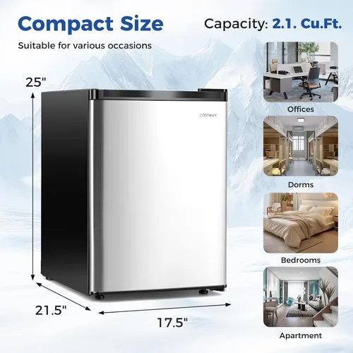 Vista 10 de COSTWAY Congelador pequeño de 2.1 pies cúbicos, mini congelador vertical compacto con puerta individual reversible, 7 termostatos ajustables, bajo