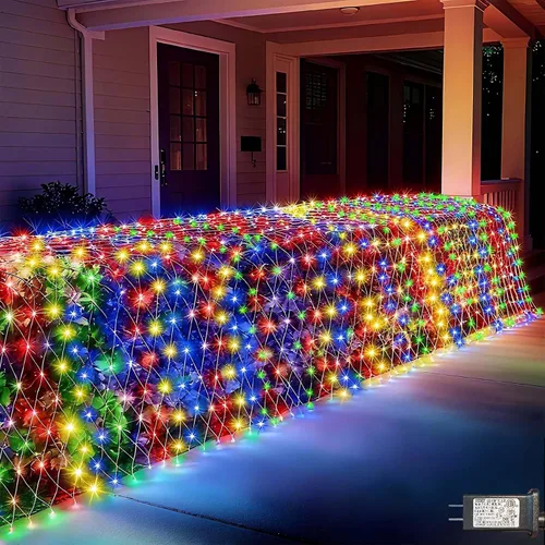 Vista 18 de LitHome - Red de luces de Navidad de 14.8 pies x 5 pies, luces de malla para exteriores conectables 8 Modes 300 LED Warm White Net Light Green