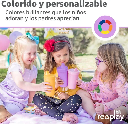 Vista 2 de Re-Play Vasos para sorber a prueba de derrames, reutilizables, 10 onzas, juego de 6, aptos para lavavajillas y microondas, fabricados en Estados