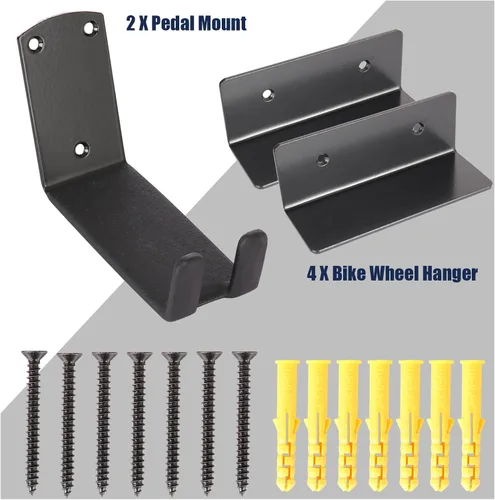 Vista 4 de Soporte de pared para bicicleta, soporte de pedal para garaje, soporte de almacenamiento de bicicleta, ganchos de bicicleta resistentes
