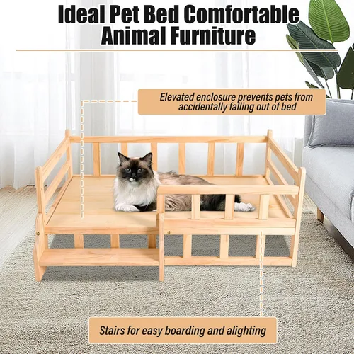 Vista 4 de PetsFurniture - Cómoda base de cama para gatos y perros, de madera, hasta 66 libras (L)