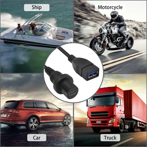 Vista 4 de Duttek Cable USB tipo C a USB3.0 impermeable para panel de carga, USB 3.0 hembra a tipo C 3.0 hembra para montaje en automóvil, tablero