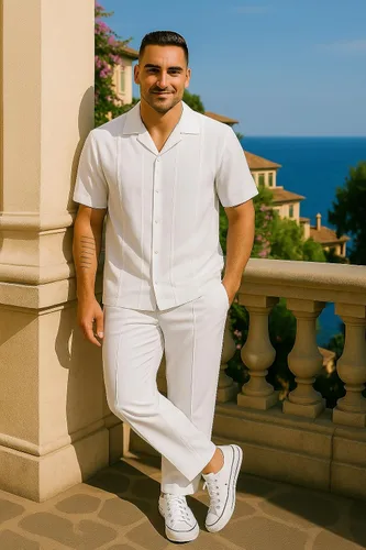 Vista 3 de STACY ADAMS Conjunto de camisa y pantalón de lino para hombre