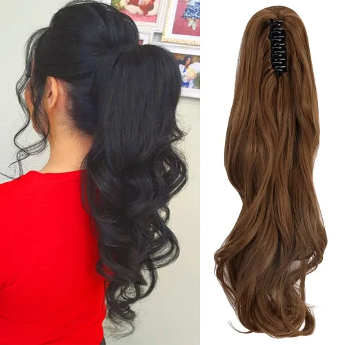 Vista 10 de OMGREAT Extensión de cola de caballo de 18 pulgadas de largo, extensiones de cabello rizado de una pieza con clip en cola de caballo sintéticas