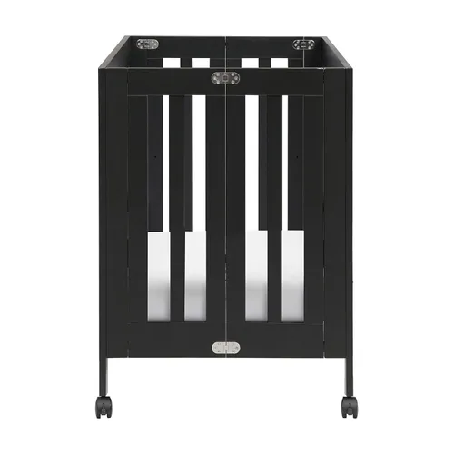 Vista 11 de Babyletto Origami Mini cuna plegable portátil con ruedas en negro, 2 posiciones de colchón ajustables, certificado Greenguard Gold