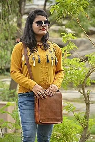 Vista 6 de AryanExports Bolso de piel auténtica vintage hecho a mano de 11 pulgadas, bolso cruzado para el hombro, bolso marrón unisex, regalo para hombres