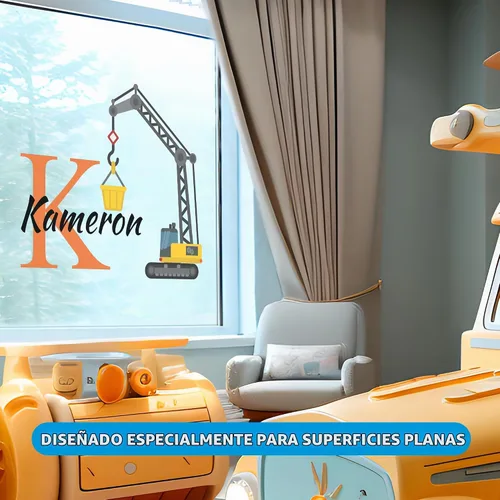 Vista 5 de Calcomanía de pared personalizada de grúa de construcción para niños pequeños, calcomanías de nombre personalizadas para paredes, decoración