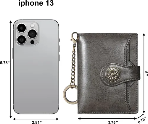 Vista 2 de Travelambo Rfid Wallet Mujeres Cuero Bifold Compacto Pequeña Cartera para Mujeres, Gris (Deep Grey), Moda