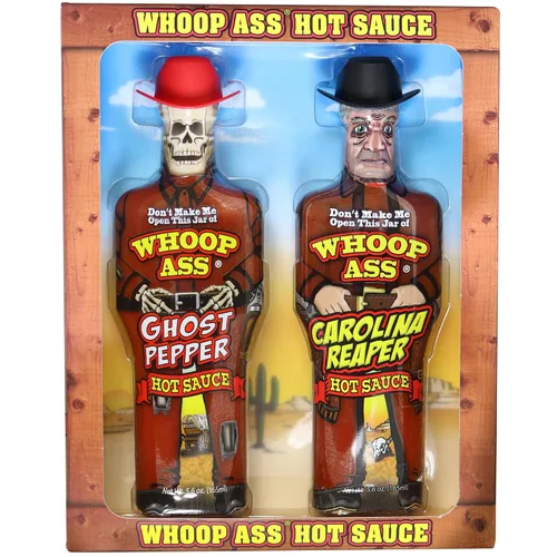Vista 2 de Juego de regalo de salsa picante de pimienta fantasma y salsa picante Carolina Reaper de primera calidad, empaquetado en botellas coleccionables