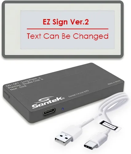 Vista 8 de Santek EZ - Letrero digital de papel electrónico de 2.9 pulgadas, recargable, inalámbrico, pantalla tricolor eink con mensajes personalizables