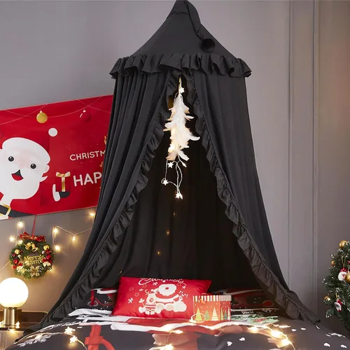Vista 15 de VETHIN Toldo de cama para niñas y niños, diseño de princesa con cúpula redonda para niños, mosquitera de ensueño, habitación de niñas, castillo