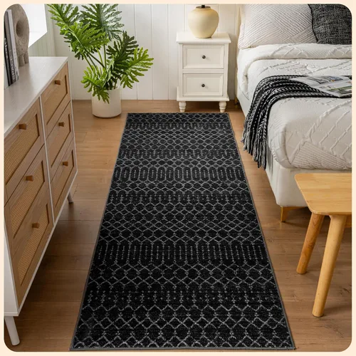 Vista 348 de Istana Alfombra larga antideslizante de 2.5 x 8 para el hogar, para pasillo y cocina, lavable, sedosa y suave al tacto, elegante, color azul y marfil