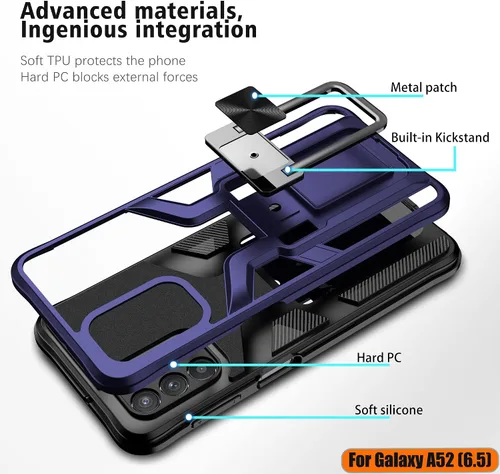 Vista 3 de Funda de teléfono magnética sólida y duradera compatible con Samsung Galaxy A52 (5G) de grado militar, a prueba de golpes, doble protección