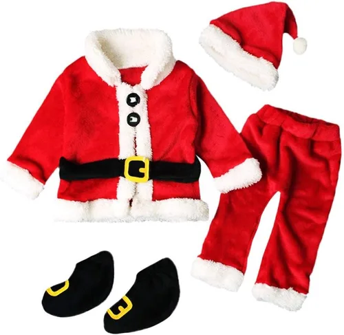 Vista 2 de 4 piezas de ropa polar para bebé, para Navidad, Papá Noel, abrigo, pantalones, sombrero, ropa de Año Nuevo