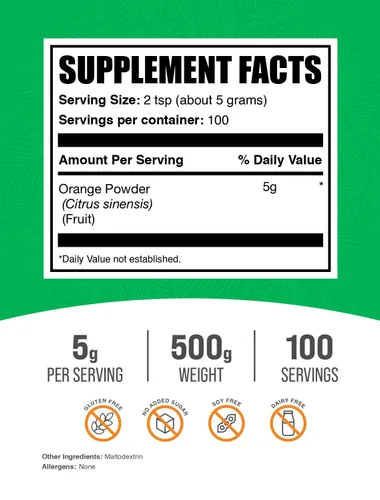 Vista 2 de BulkSupplements. com Polvo de naranja - Polvo de fruta de naranja, sabor rico en nutrientes, sin gluten, 0.18 oz por porción, 17.64 oz (1.1 libras)
