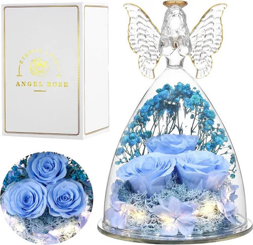 Vista 38 de Regalos de Rosas de Navidad para Mujeres Flor Real Preservada en Figuras de Ángel de Cristal Rosas para Entrega Prime Regalos de Cumpleaños