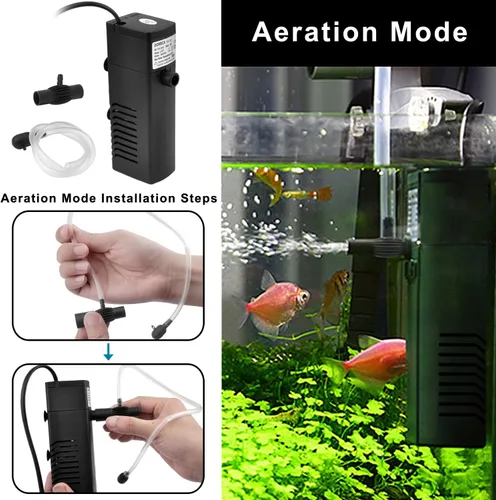 Vista 3 de DOMICA Filtro de acuario interno de 100 GPH 5 W con sistema de aireación Filtro de alimentación para tanque de peces de 5 a 15 galones, filtro
