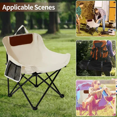 Vista 4 de SHANQUAN Paquete de 2 sillas plegables de campamento, silla de campamento compacta, silla de camping portátil y ligera para césped al aire libre