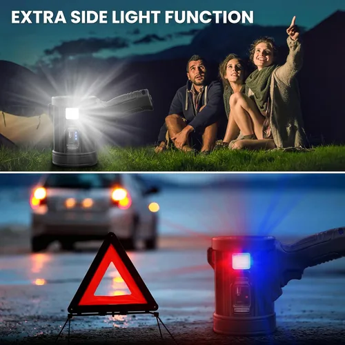 Vista 7 de Foco recargable, 2000000 LM, luz LED súper brillante, linterna LED, proyector de alta potencia, reflector grande al aire libre con paneles solares
