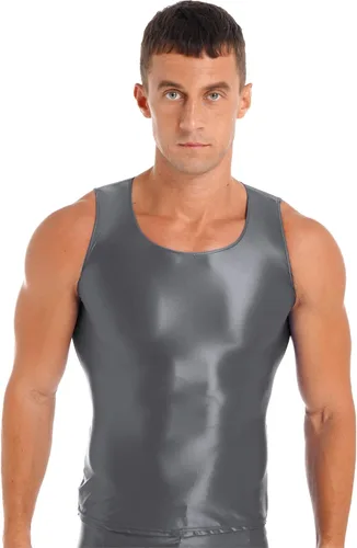 Vista 3 de Loloda Camisetas sin mangas brillantes brillantes para hombre, para gimnasio, musculación, fitness, sin mangas