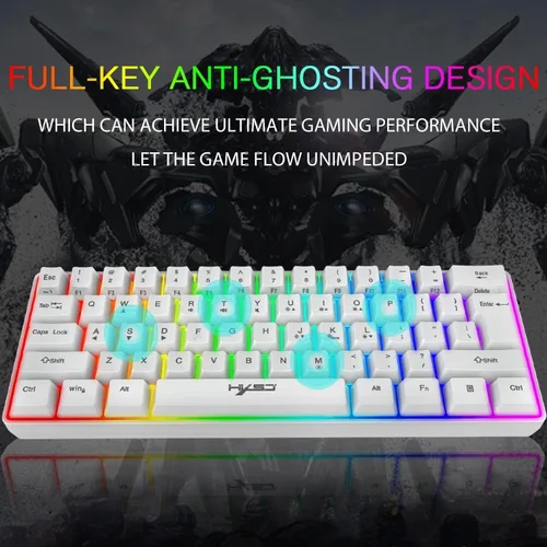 Vista 5 de SELORSS Combo de teclado y mouse para juegos al 60%, 61 teclas, mini teclado compacto con retroiluminación RGB de 6400 DPI, mouse ligero