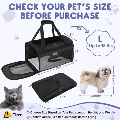 Vista 4 de BALEINE Transportador para gatos, transportador para cachorros y perros para mascotas pequeñas y medianas de hasta 15 libras, bolsa de viaje