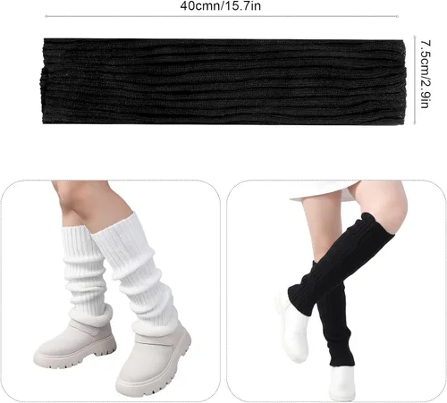 Vista 2 de Grevosea 2 pares de calentadores de piernas para mujer, trajes de los años 80 y 90, Y2K, calcetines largos de punto acanalado, para fiestas