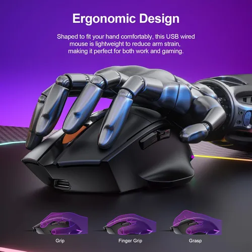 Vista 5 de Ratón para juegos con cable, mouse USB con cable para computadora con 7200 DPI, 7 botones programables para oficina en casa de negocios
