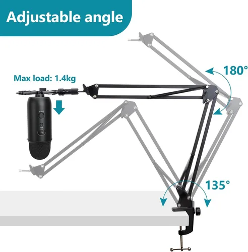 Vista 4 de Blue Yeti - Soporte para micrófono con cubierta de espuma, soporte de brazo de tijera de suspensión y filtro de parabrisas para micrófono