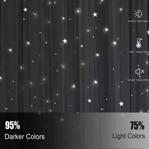 Vista 2 de UNISTAR 2 paneles de cortinas opacas y transparentes con estrellas para dormitorio, niñas, habitación de bebé, doble capa con recorte de estrellas