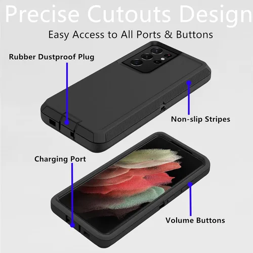 Vista 3 de Funda protectora resistente para Samsung Galaxy S21 Ultra, resistente a prueba de polvo, a prueba de golpes, protección contra caídas, 3 en 1