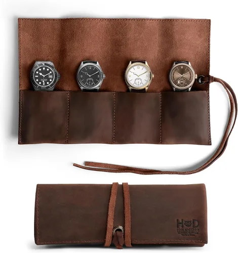 Vista 11 de Hide & Drink, Organizador de rollos de reloj de cuero hecho a mano de cuero de grano completo, con capacidad para hasta 4 relojes, fácil de llevar