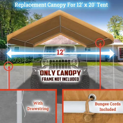 Vista 6 de BenefitUSA Cubierta de repuesto para carpa de garaje de 12 x 20 pies con cuerdas elásticas (bronceado)