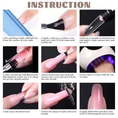 Vista 6 de Kit de gel de extensión de uñas, juego de gel transparente con purpurina para arte de manicura de uñas en casa